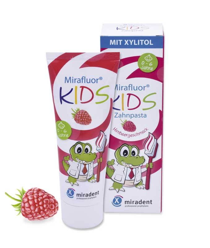 Miradent Mirafluor, paste de dientes para niños, frambuesa