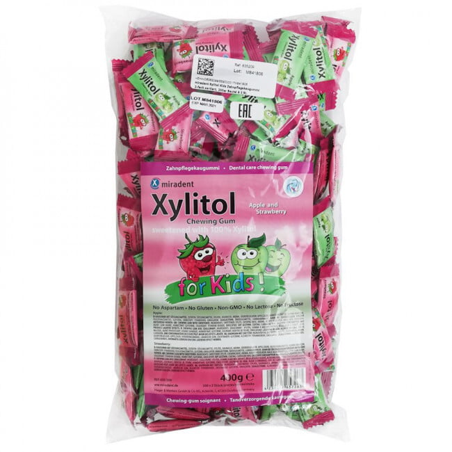 Bolsa 200 chicles de xylitol, fresa y manzana